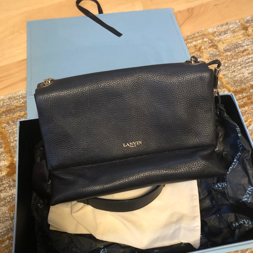 Lanvin Lambskin Quilted Medium Sugar Flap Shoulder Bag Black